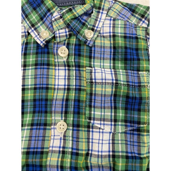 Carters Baby Boys Green & Blue Plaid Button-Up Bodysuit Size 3M - New - Picture 3 of 8